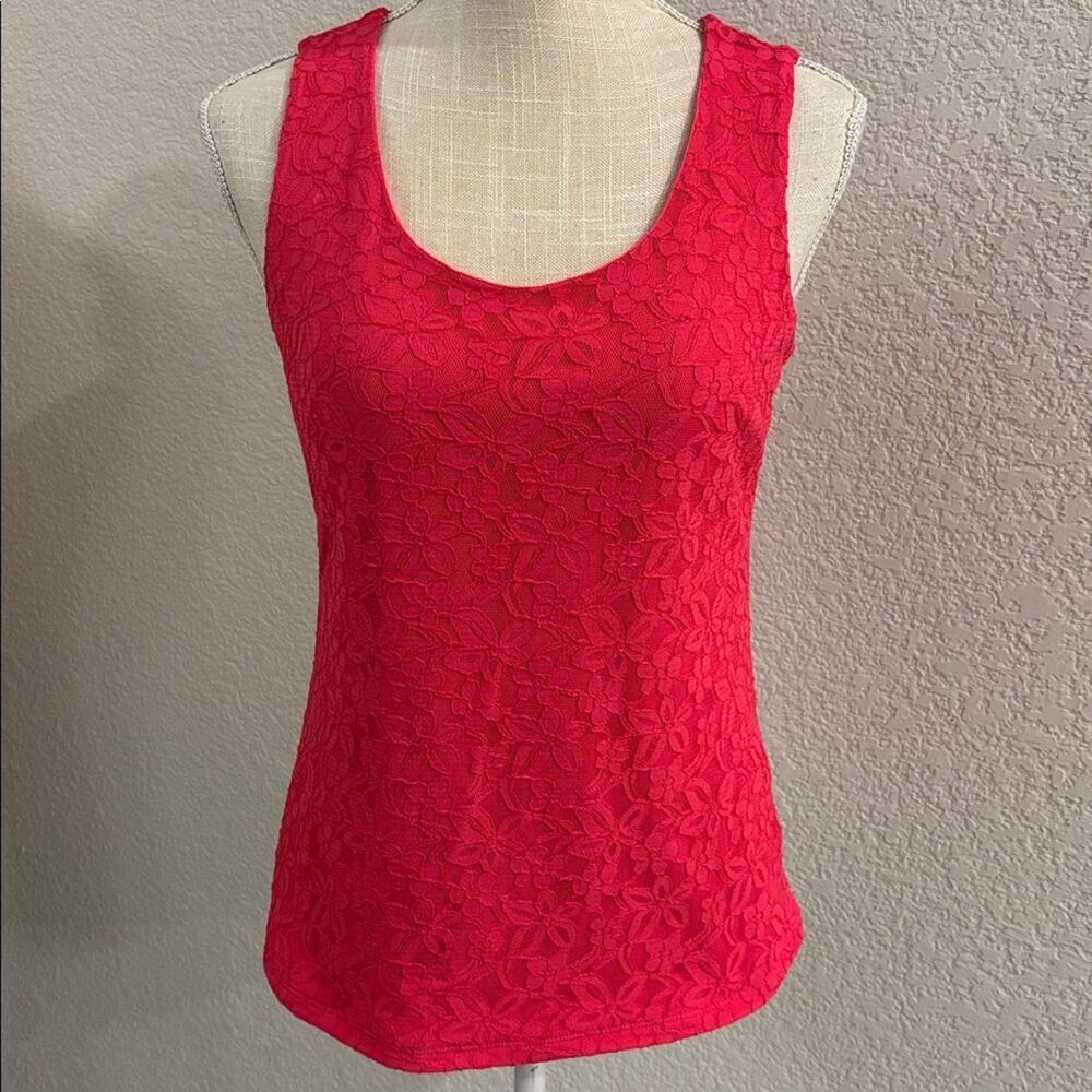 Dana Buchman Women's Vibrant Bright Pink Lace Tank Top Size Small Summer Layer